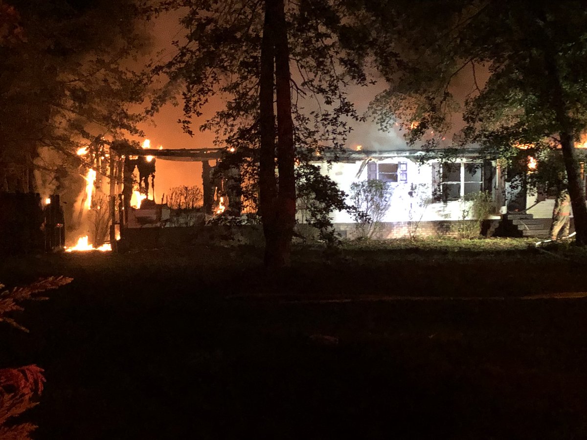 Whitesville and Goose Creek Fire Departments responding to active fire at a mobile home. Multiple units on scene