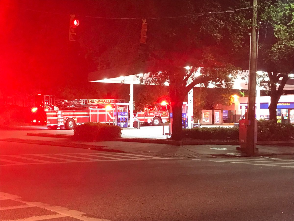 Fire at gas station on Meeting Street.