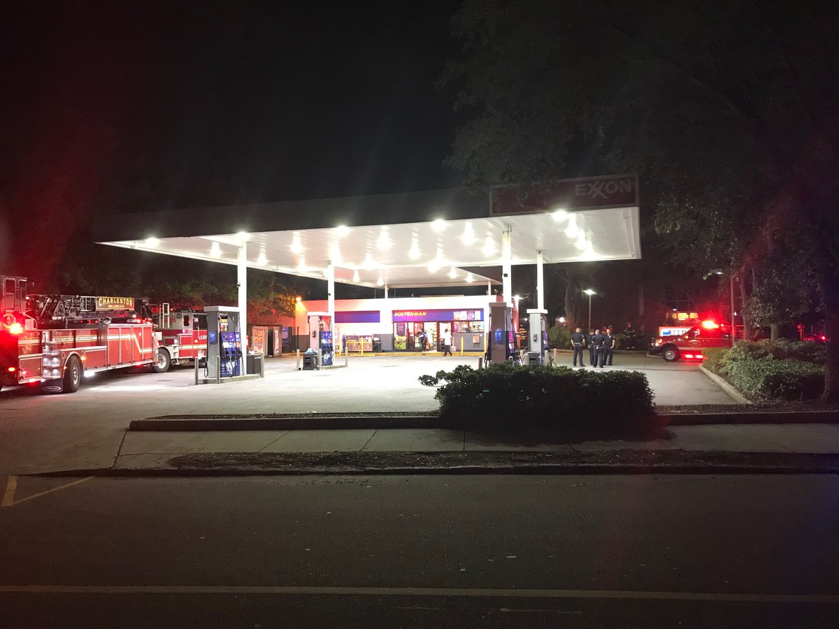 Fire at gas station on Meeting Street.