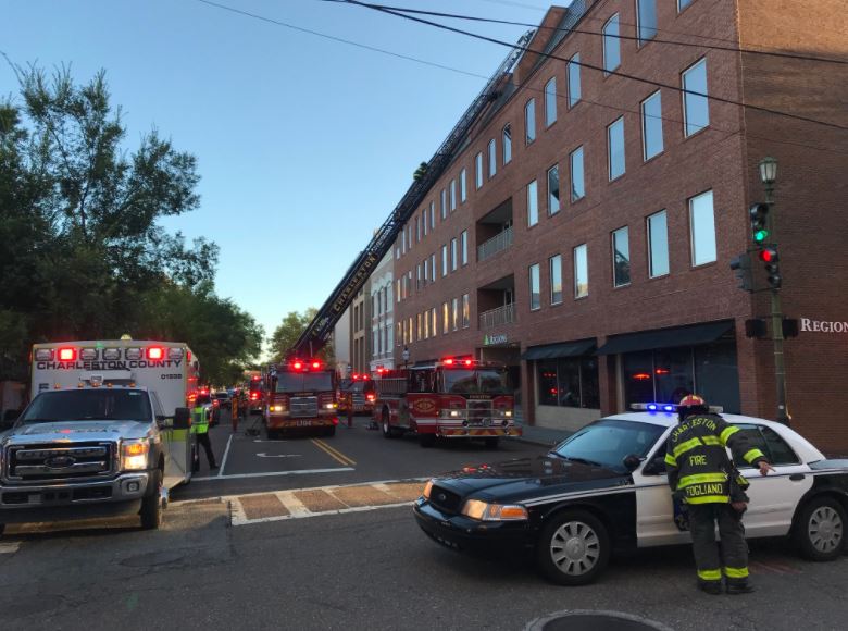 Roads in the area of the Regions Bank building on Meeting Street have reopened after crews responded to reports of smoke Tuesday morning.