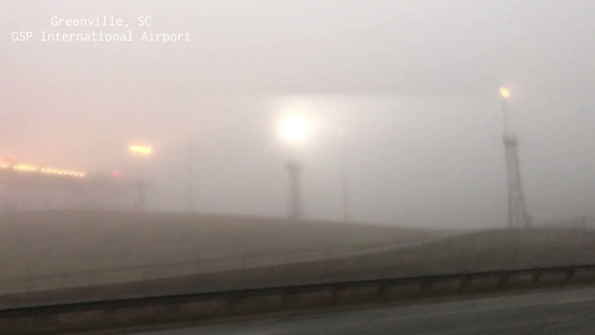 Video: dense fog enveloping Greenville-Spartanburg International Airport, SC this morning reducing visibility
