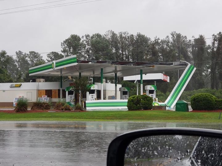 This gas station in McClellanville took some damage from Hurricane Dorian's winds. 