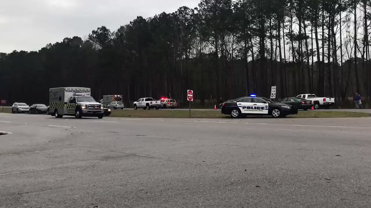A second ambulance just pulled up. CharlestonPD confirms two cars involved in the crash. 