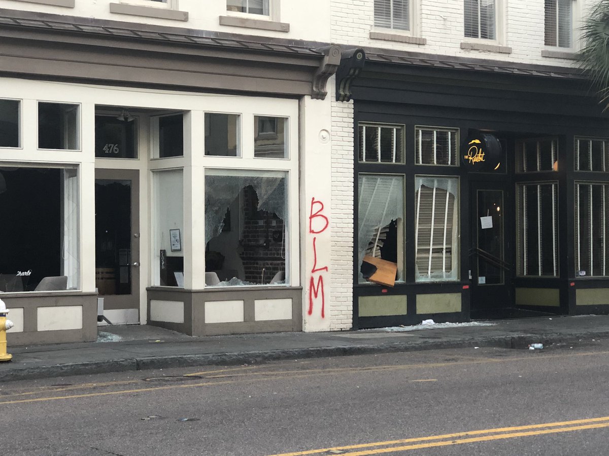 Downtown Charleston on King Street today after protest and looting Saturday night. 