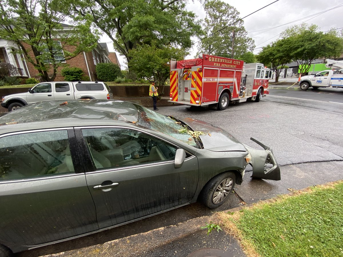 Crew took these shots of the damage on Stone Ave. near Rutherford Street in Greenville after a tree fell across the road.