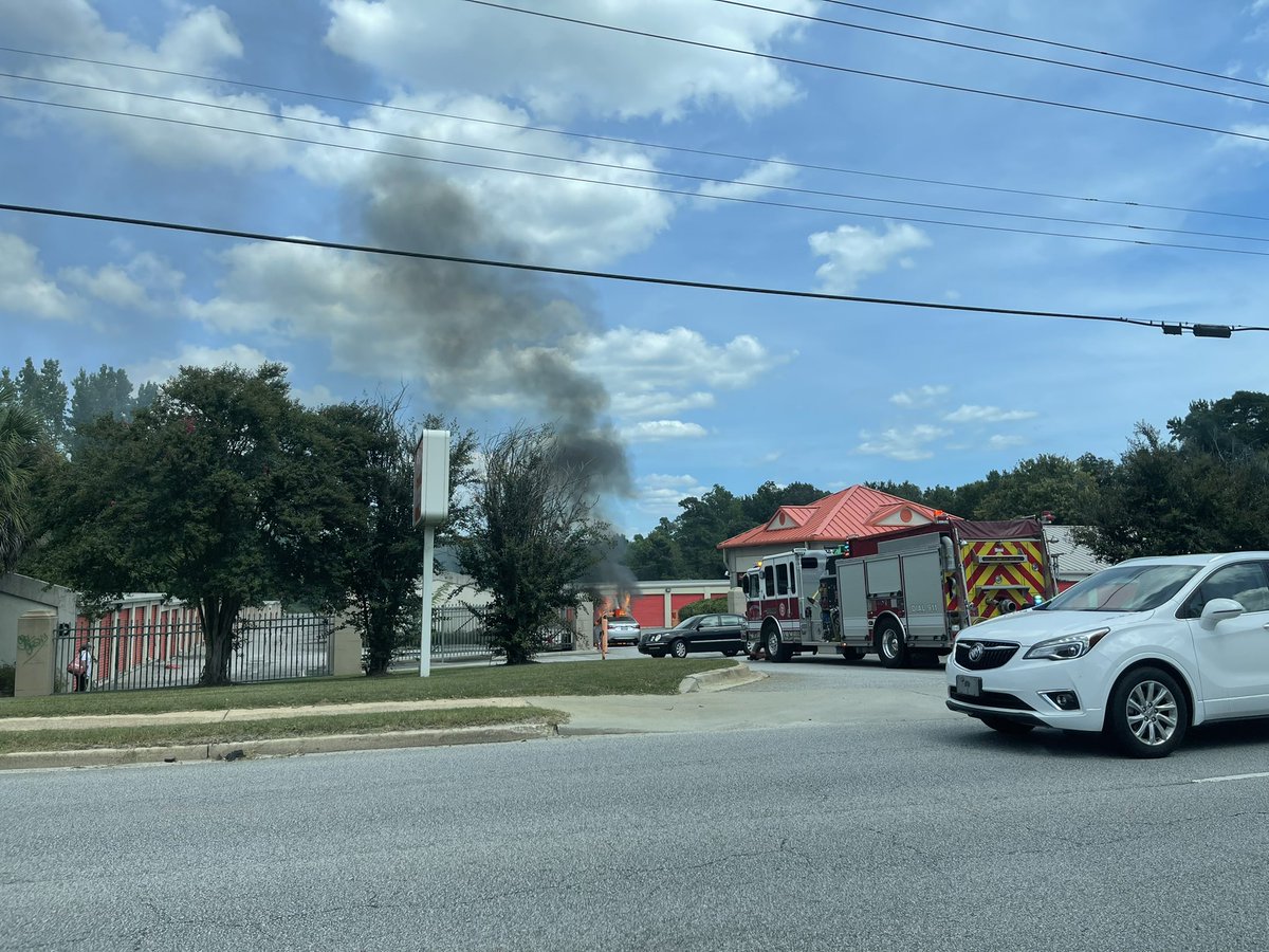 Car fire in the parking lot of a storage facility on 2nd Loop Road in Florence. Firefighters are on scene and are working to extinguish the flames