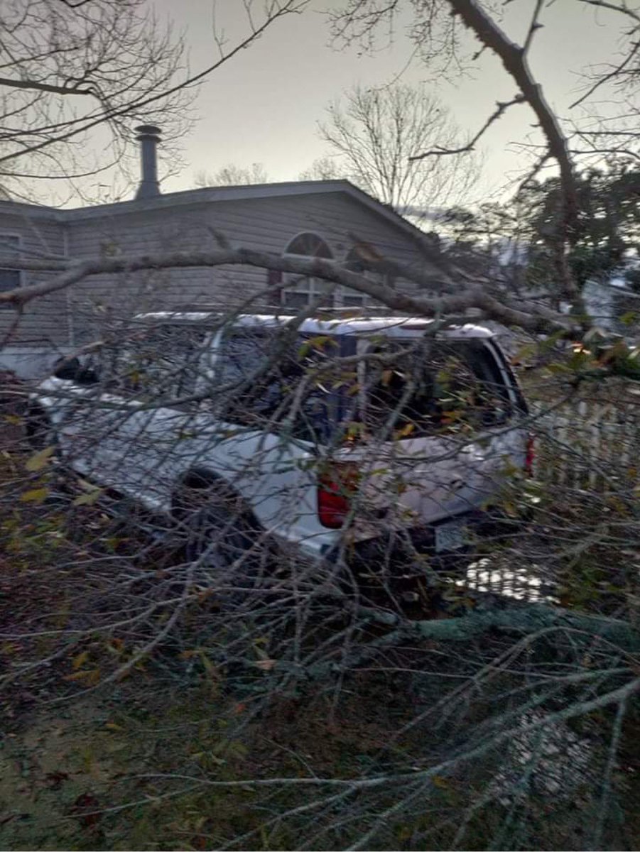 A tree fell on top of car parked at a home on Friendly Court in the Rains area of Marion County this morning during the storm