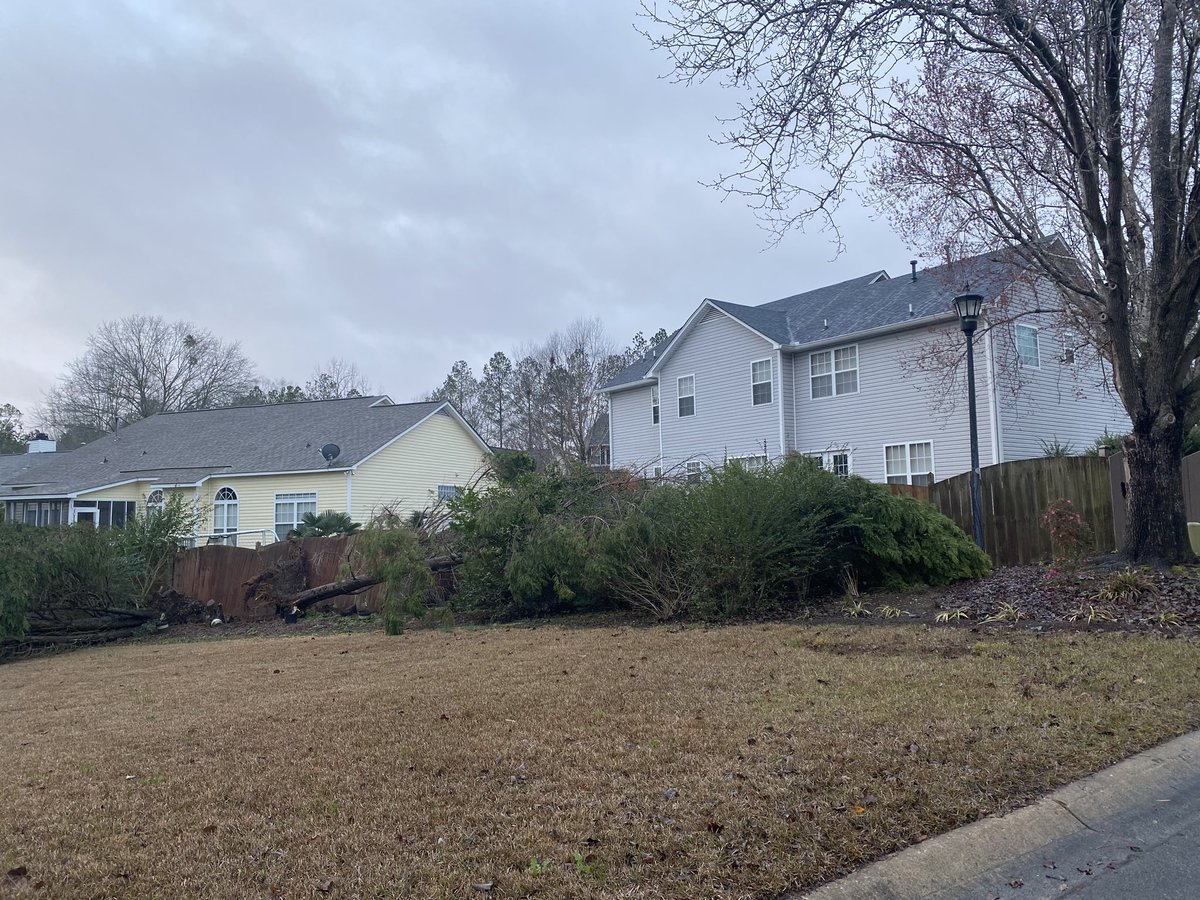 Storm damage from the wind this morning in Lexington, SC. Wind gusts will slowly back off through the day  