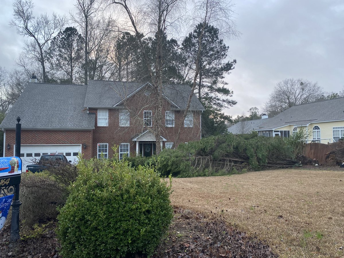 Storm damage from the wind this morning in Lexington, SC. Wind gusts will slowly back off through the day  