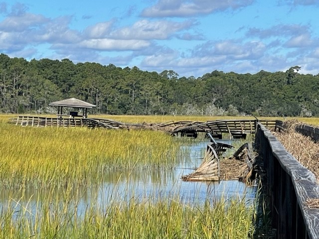 Huntington Beach State Park is still not open to the public after receiving damage during Hurricane Ian Friday. Flooding was the major issue here, along with dune erosion & boardwalks destroyed.  