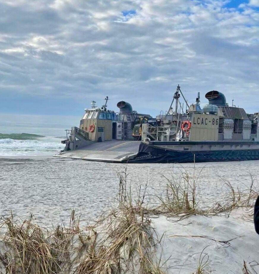 A U.S. Navy vessel was found beached in North Myrtle Beach in South Carolina this morning.  The ship is getting supplies and is right in front of the store, the business said