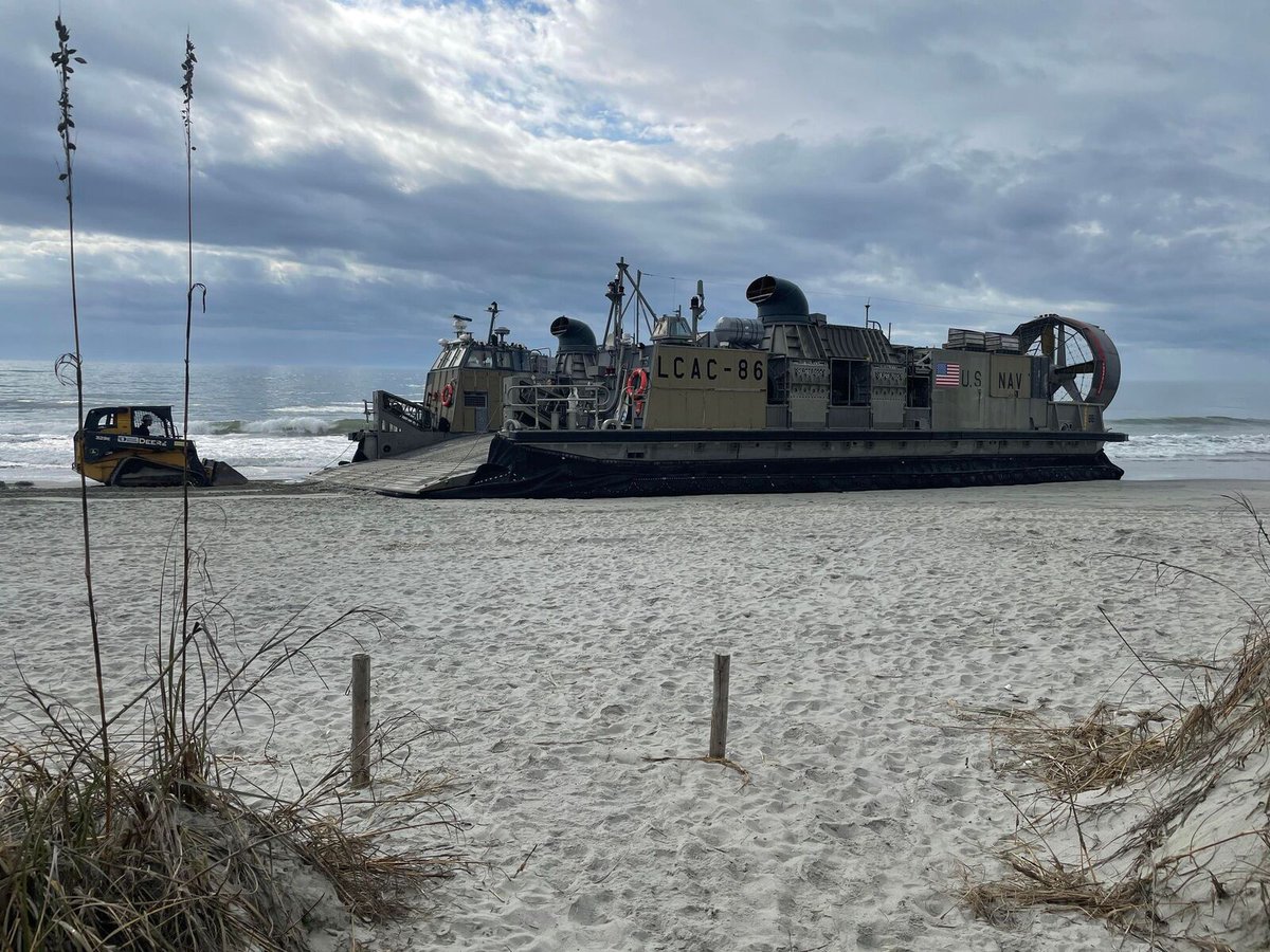 A U.S. Navy vessel was found beached in North Myrtle Beach in South Carolina this morning.  The ship is getting supplies and is right in front of the store, the business said