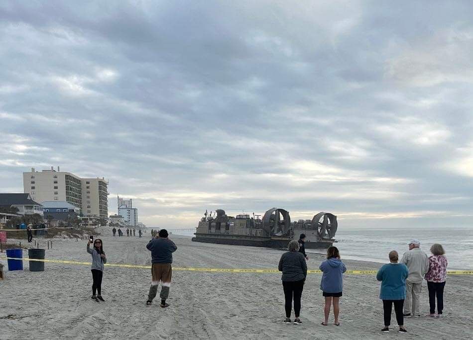 A U.S. Navy vessel was found beached in North Myrtle Beach in South Carolina this morning.  The ship is getting supplies and is right in front of the store, the business said