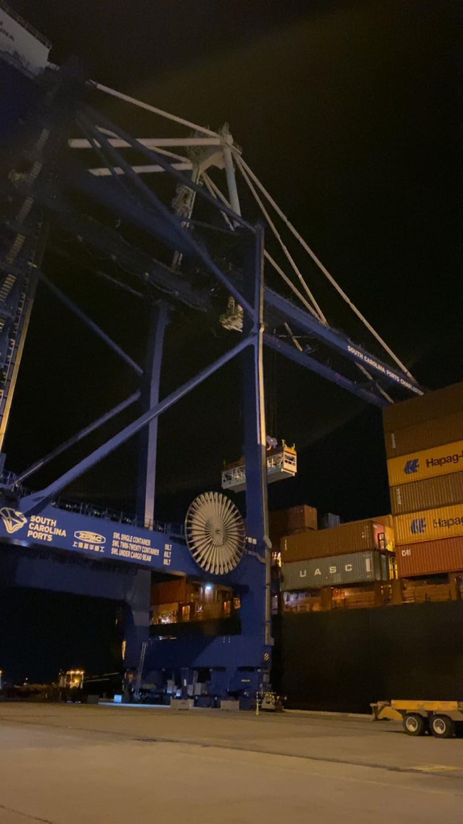 Two men are stranded 40 feet on the air, trapped on vessel operations due to a power outage at the Wando Welch Terminal.  The outage was reported about an hour ago