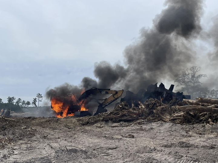 Horry County Fire Rescue was dispatched to a heavy machinery fire in the area of Highway 90 and Old Reaves Ferry Road outside of Conway