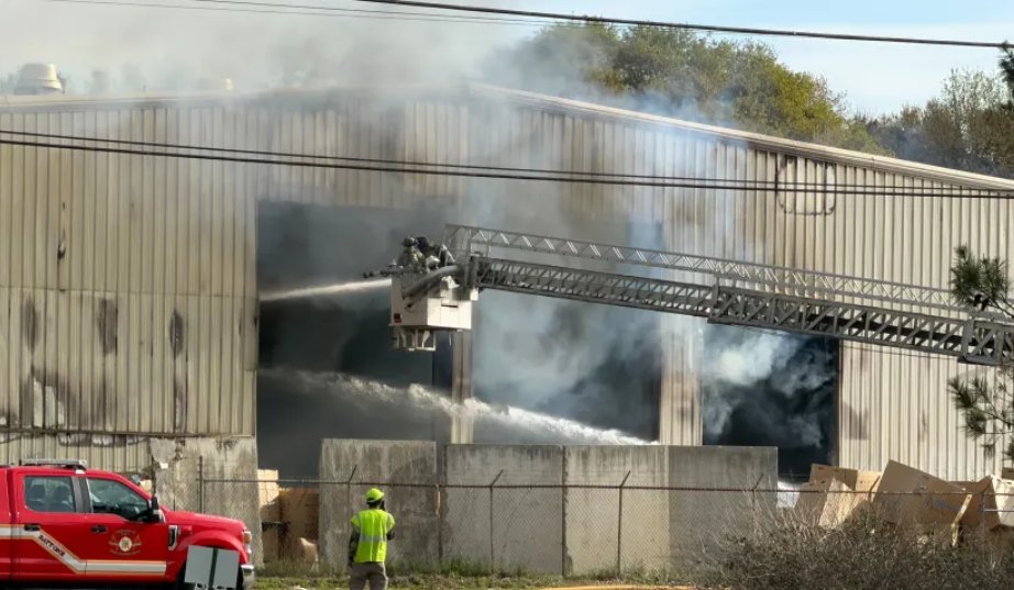 Emergency crews are battling a large fire at a South Carolina recycling center Tuesday amid dry conditions