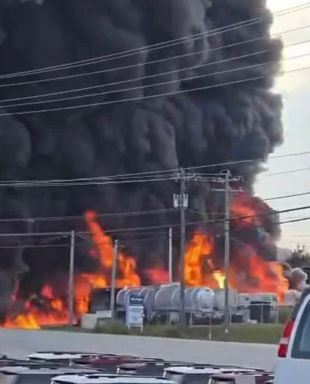 fire at M & M Waste Oil in Greer, South Carolina.   Major fire at M & M Waste Oil Service on E Wade Hampton Boulevard in Greer, South Carolina